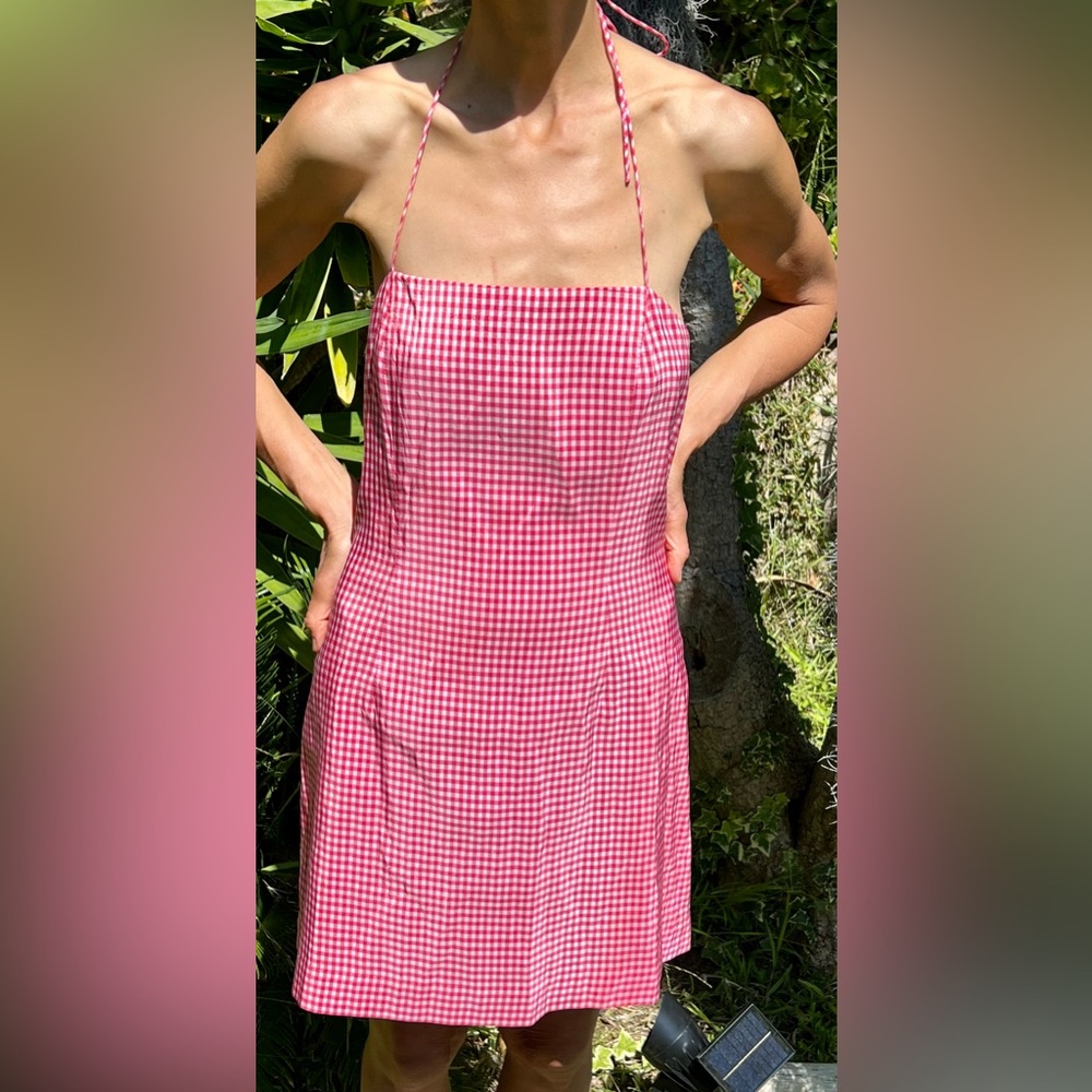 Ann Taylor Silk Gingham Pink Taffeta Midi Sundress (10)